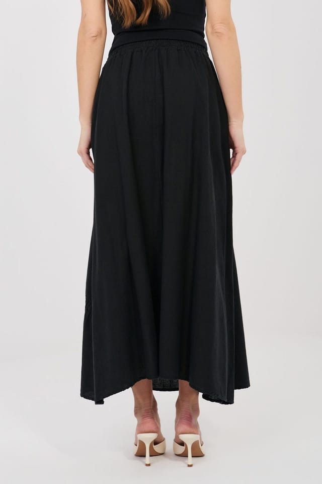 Love Lace Love Lace Women's Long Casual Lyocell Cotton Linen Skirt in Black - 3