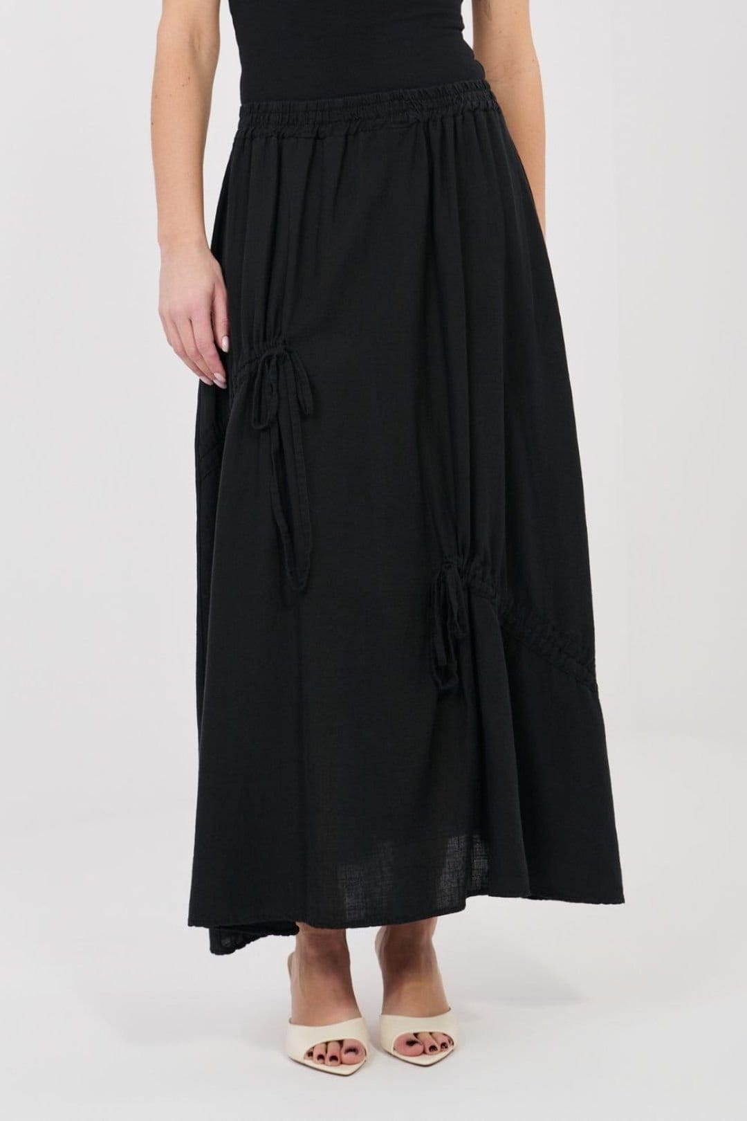 Love Lace Love Lace Women's Long Casual Lyocell Cotton Linen Skirt in Black - 4