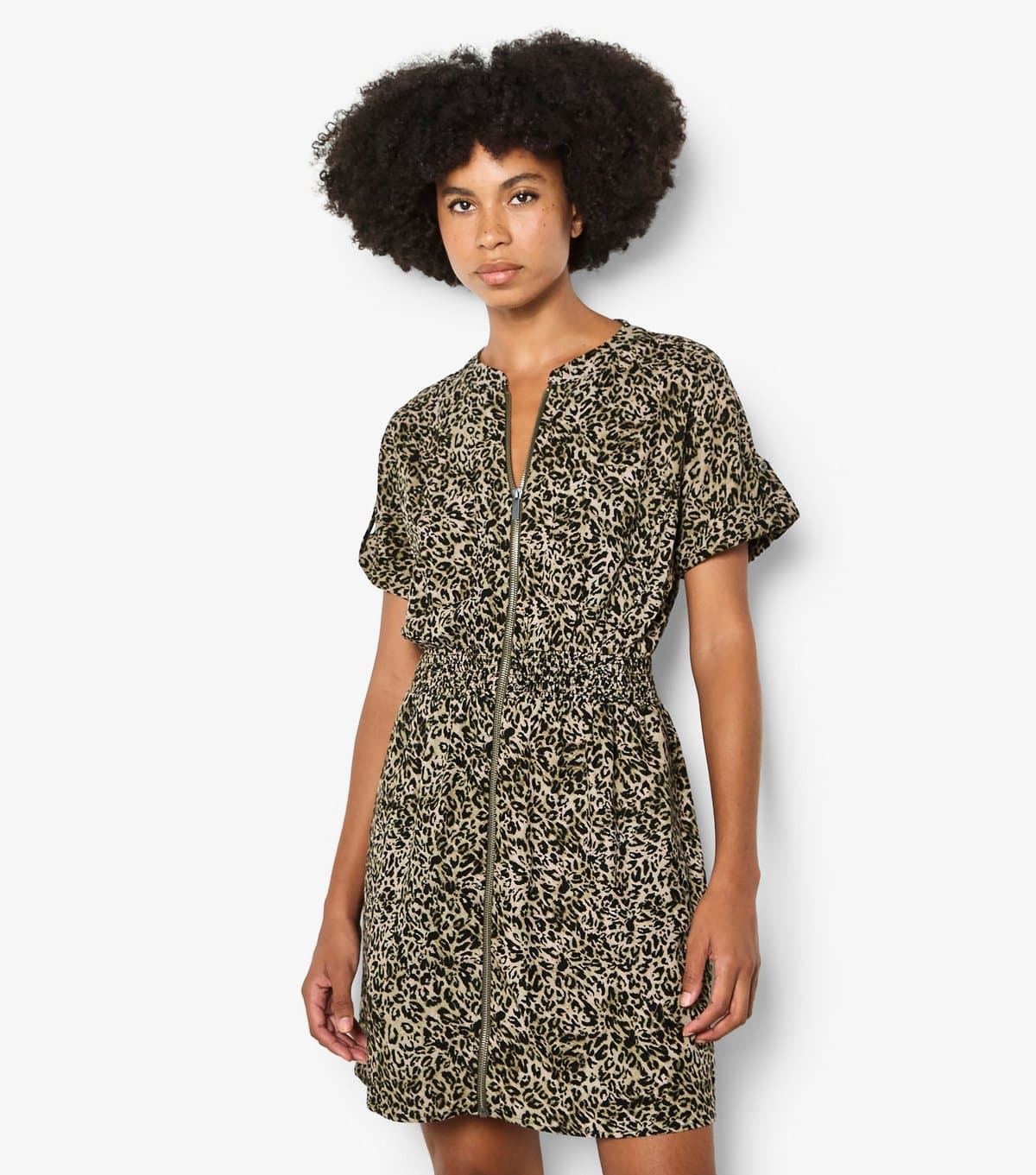 Apricot Women's Dark Khaki Animal Print Zip Mini Dress Apricot New Look