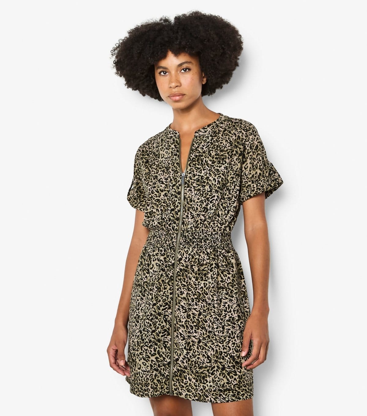 Apricot Women's Dark Khaki Animal Print Zip Mini Dress