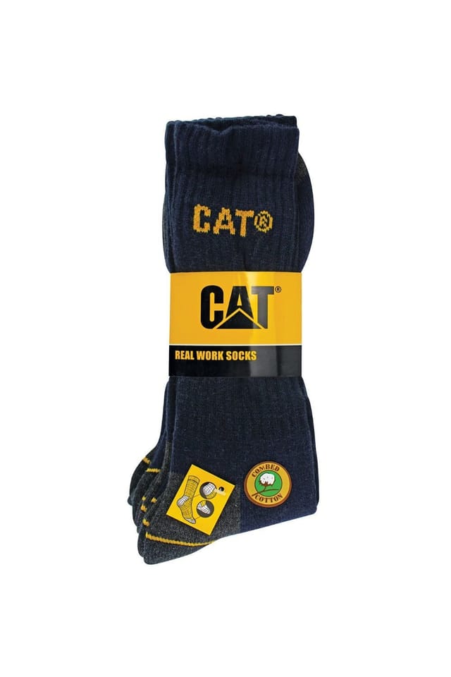 CAT CAT Men's 3 Pack Real Work Socks with Cushioned Heel & Toe in Navy - 2