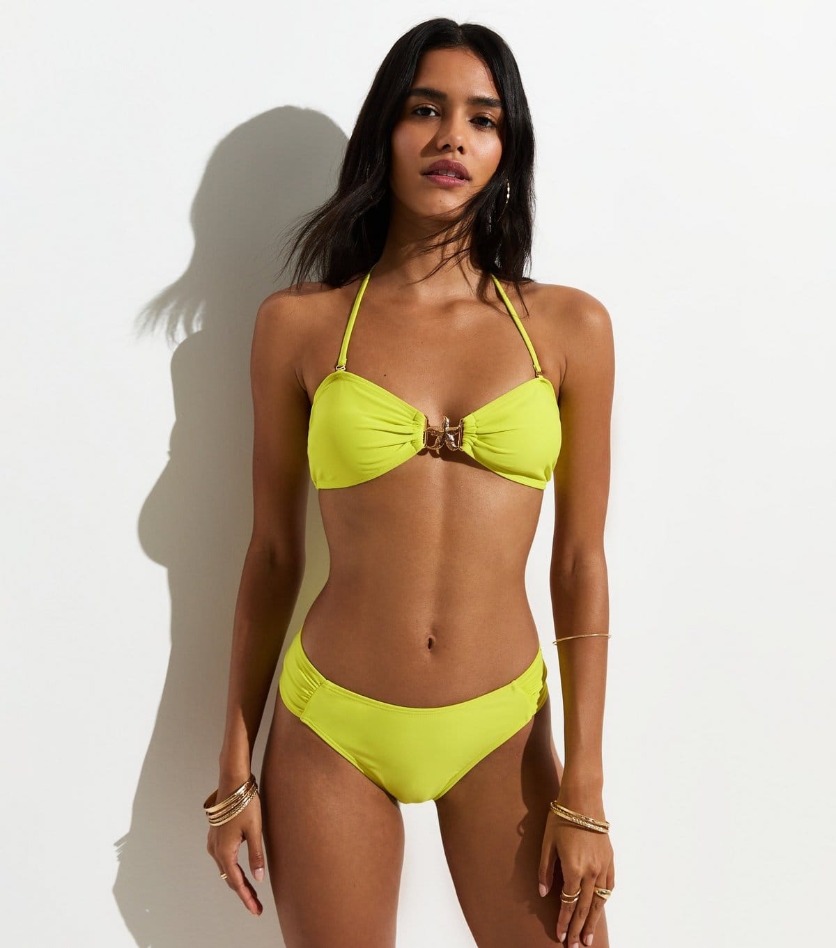 New Look Bright Yellow Ruched Bikini Briefs