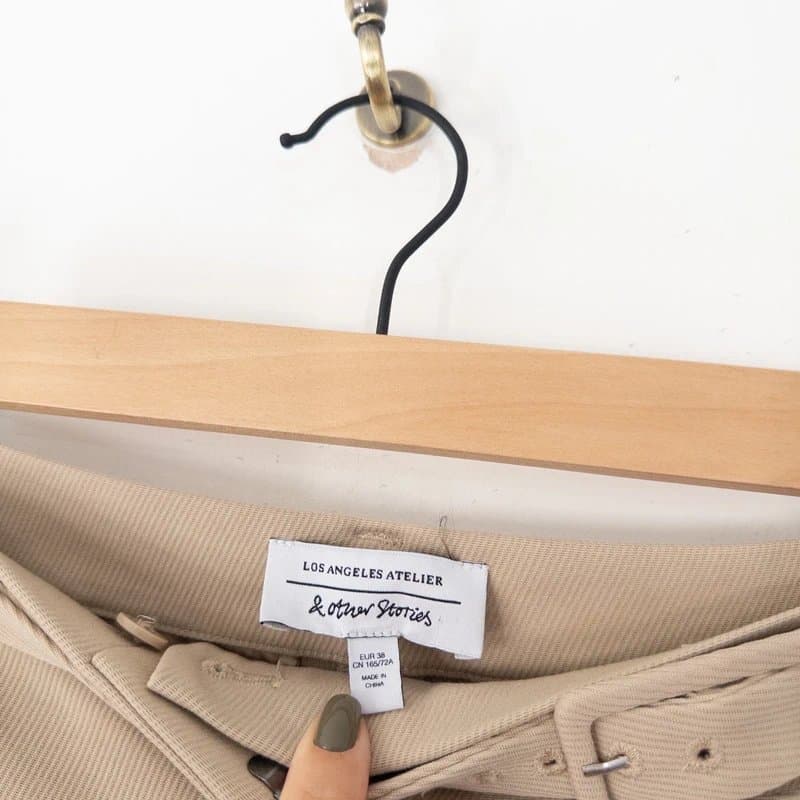 & Other Stories & Other Stories Belted Cropped Kick Flare Trousers Size 10 Light Beige RRP £65