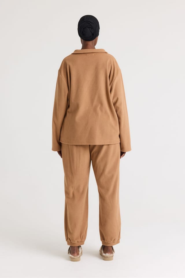 Pretty You London Pretty You London Women's Fleece Lounge Set in Tan - 3