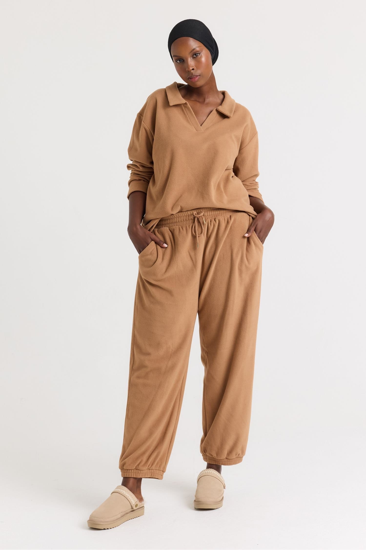 Pretty You London Pretty You London Women's Fleece Lounge Set in Tan - 4