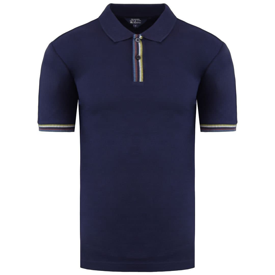 Ben Sherman Ben Sherman Men's Short Sleeve Collared Navy Placket Interest Polo Shirt in Blue