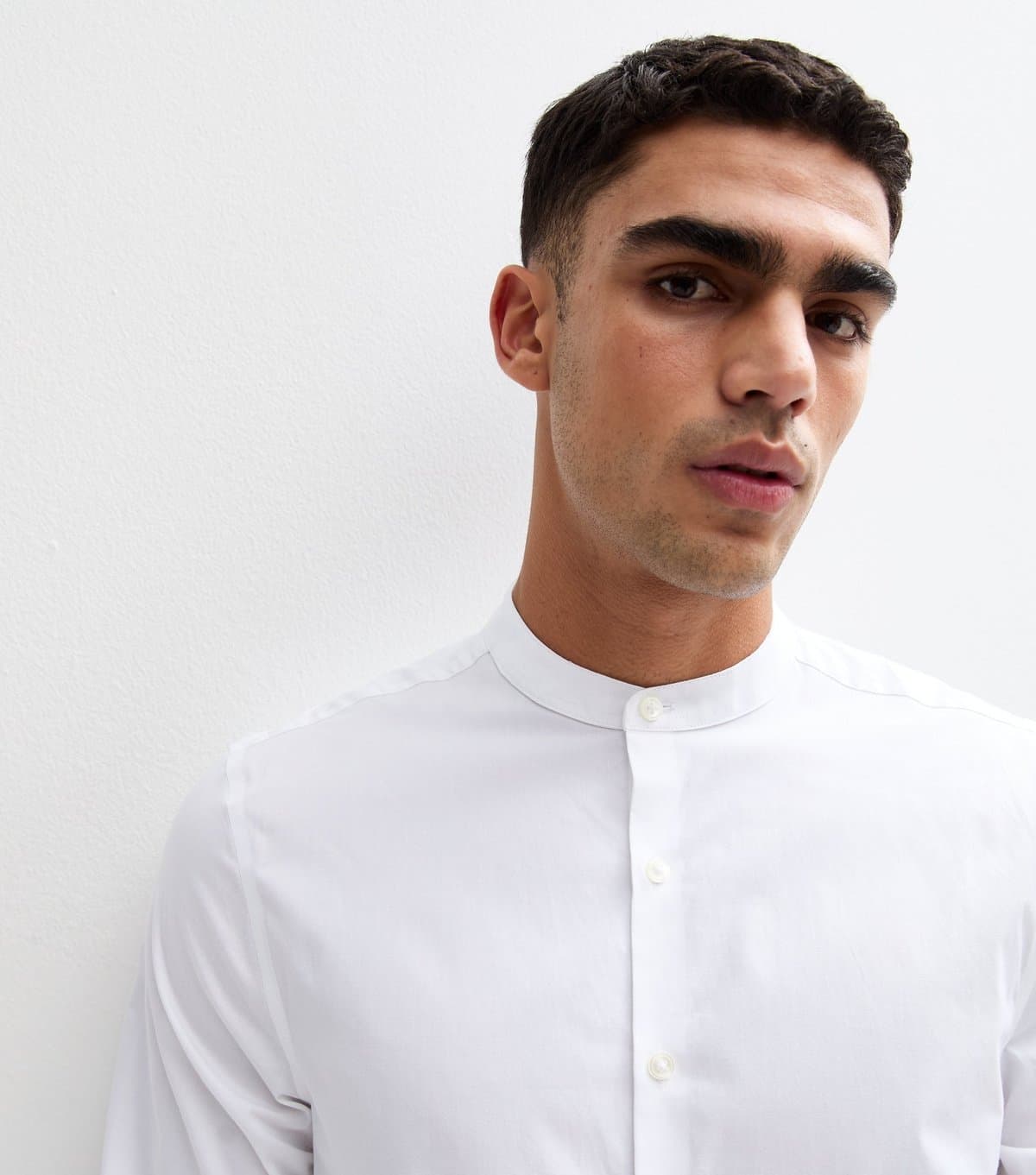 New Look Men's White Grandad Collar Long Sleeve Shirt New Look