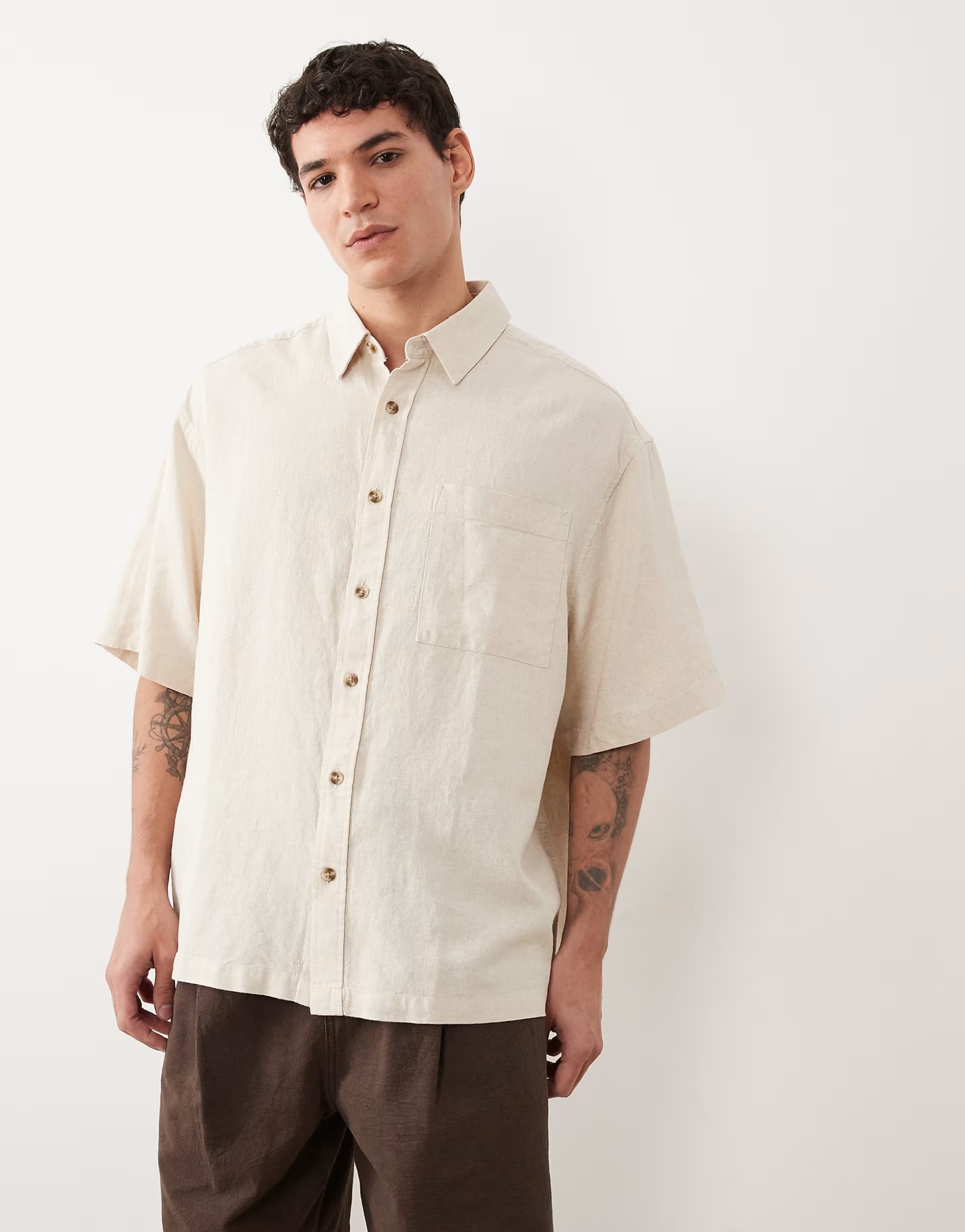 ASOS ASOS DESIGN co-ord oversized linen blend shirt in beige