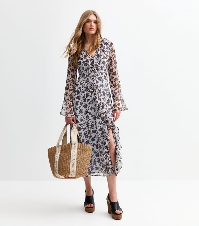 New Look Women's Blue Floral Print Chiffon Ruffle Midi Dress New Look - 3