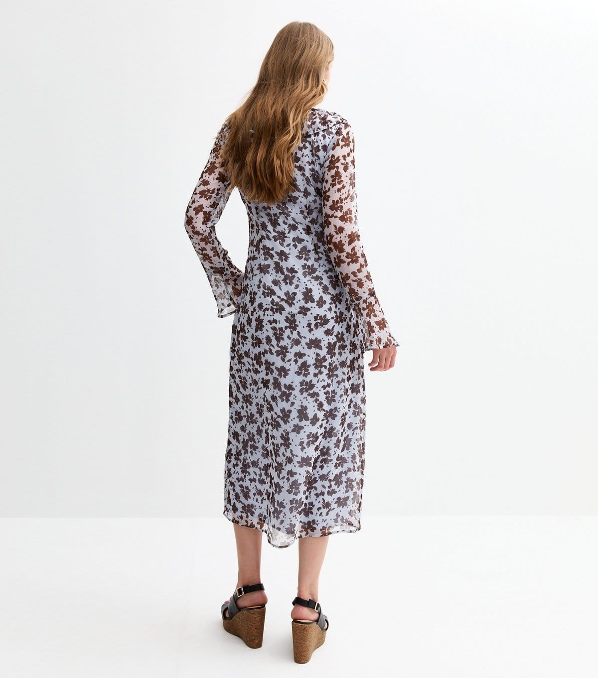 New Look Women's Blue Floral Print Chiffon Ruffle Midi Dress New Look - 4