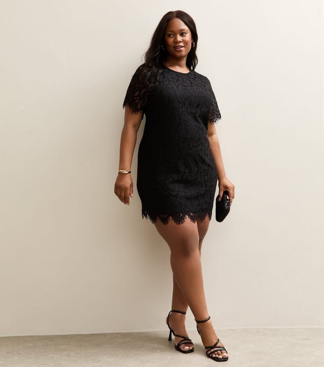 New Look Women's Plus Size Black Lace T-Shirt Mini Dress Curves New Look - 2