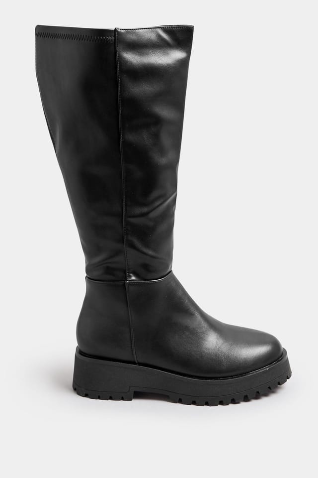 Yours Yours Women's Wide Fit & Extra Wide Fit Faux Leather Chunky Knee High Boots in Black - 3