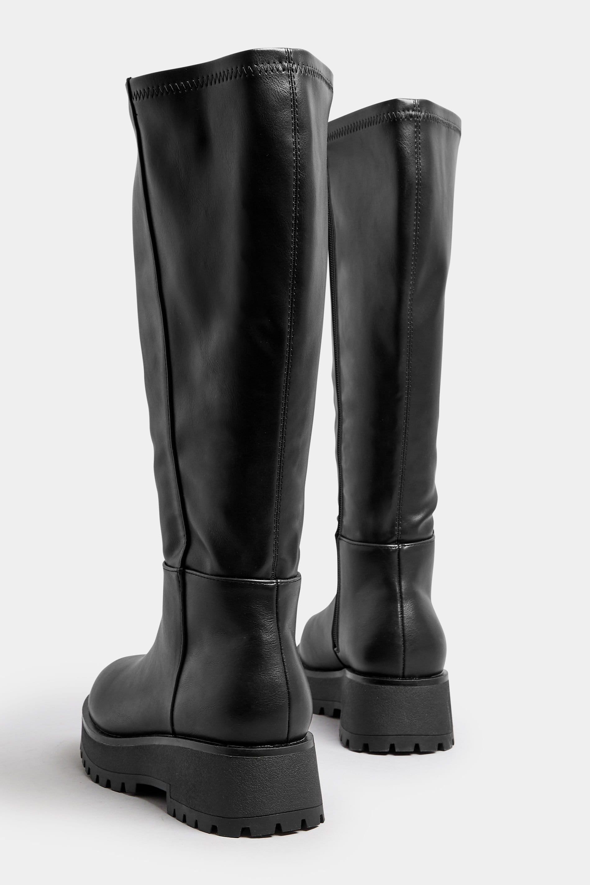Yours Yours Women's Wide Fit & Extra Wide Fit Faux Leather Chunky Knee High Boots in Black - 4