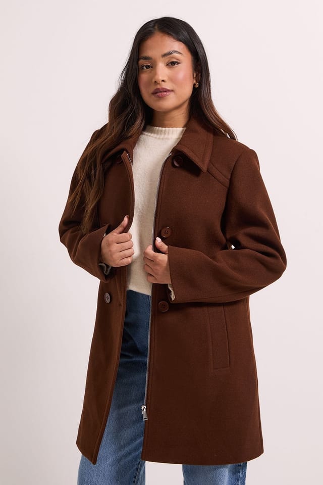 Dorothy Perkins Dorothy Perkins Women's Petite Short Faux Wool Dolly Coat in Chocolate - 2