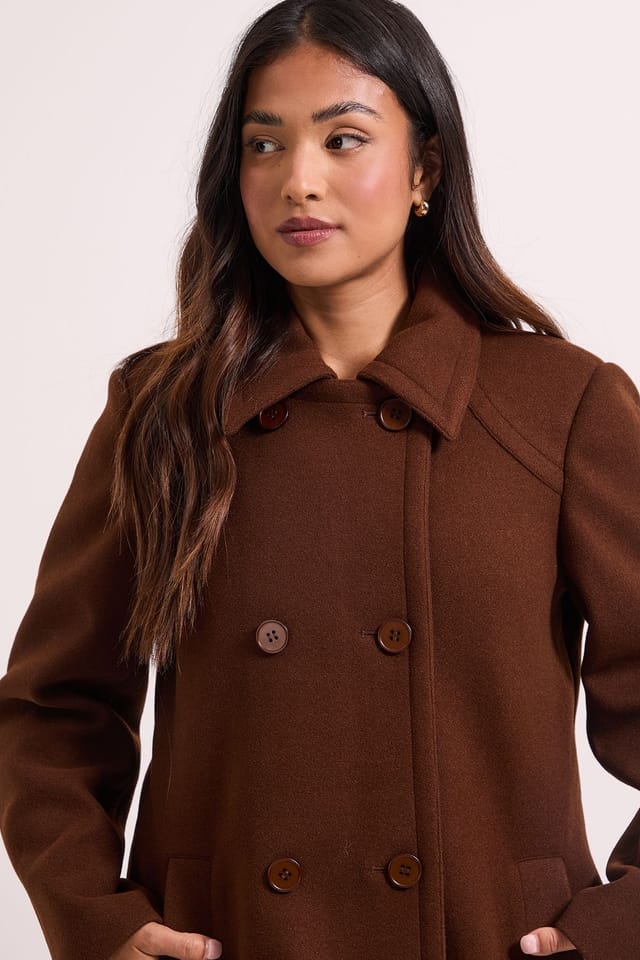 Dorothy Perkins Dorothy Perkins Women's Petite Short Faux Wool Dolly Coat in Chocolate - 3