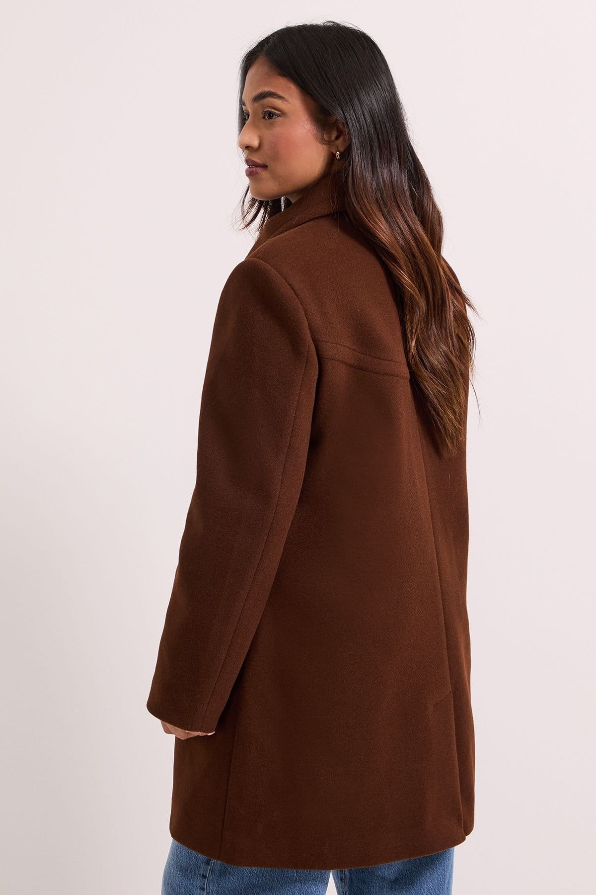 Dorothy Perkins Dorothy Perkins Women's Petite Short Faux Wool Dolly Coat in Chocolate - 4