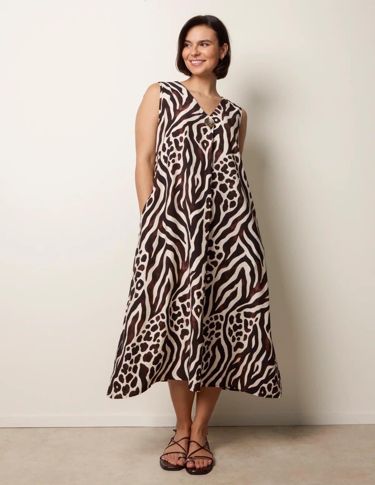 Blue Vanilla Animal Print V Neck Dress