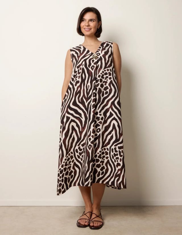 Blue Vanilla Animal Print V Neck Dress - 3