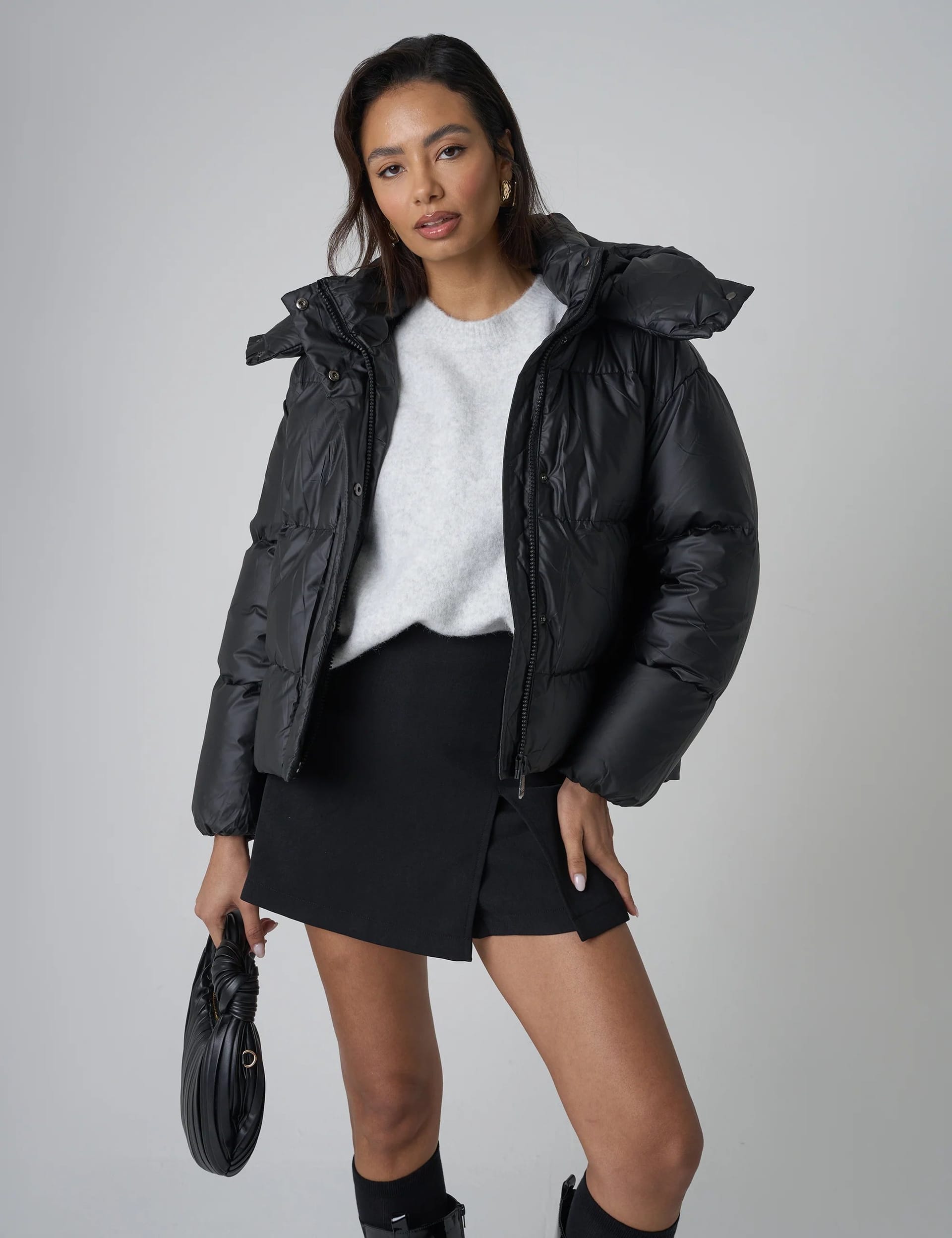 Public Desire UK Black Hooded Puffer Coat