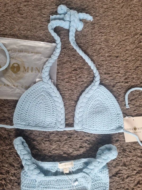 Moda Minx Moda Minx crochet powder blue bikini set mixed size XS-M