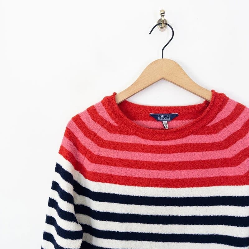 Joules Joules Seaport Fleece Sweatshirt Jumper Size 12 Red Multi Stripe Towelling