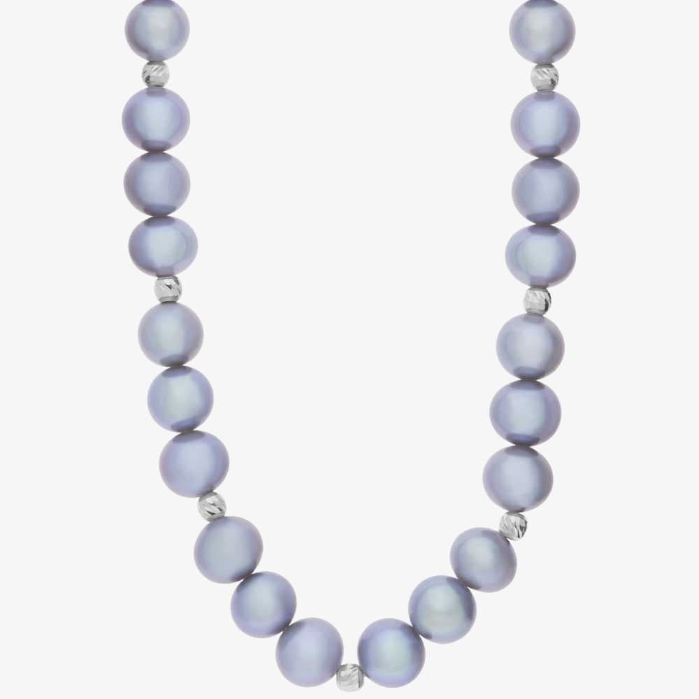 T.H.Baker T.H.Baker Women's 9ct White Gold Grey Freshwater Pearl & Textured Bead 18 Inch Necklace POZ70029FW