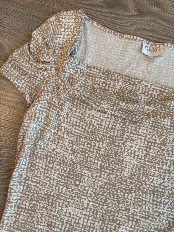 Kaliko Y2K Kaliko beige & cream square neck ruched top UK 10 | 2000s fitted stretch tee