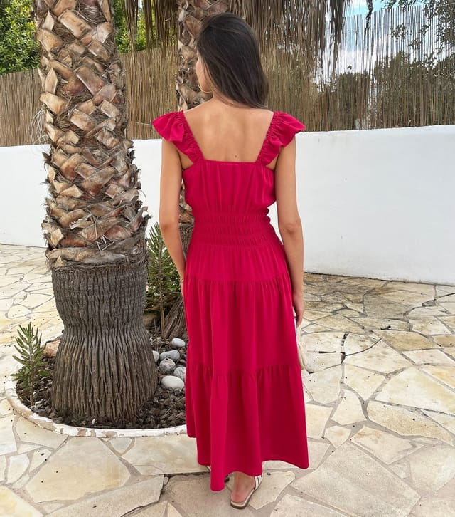 AX Paris Women's Dark Pink Frill Strap Smock Midi Dress AX Paris New Look - 3