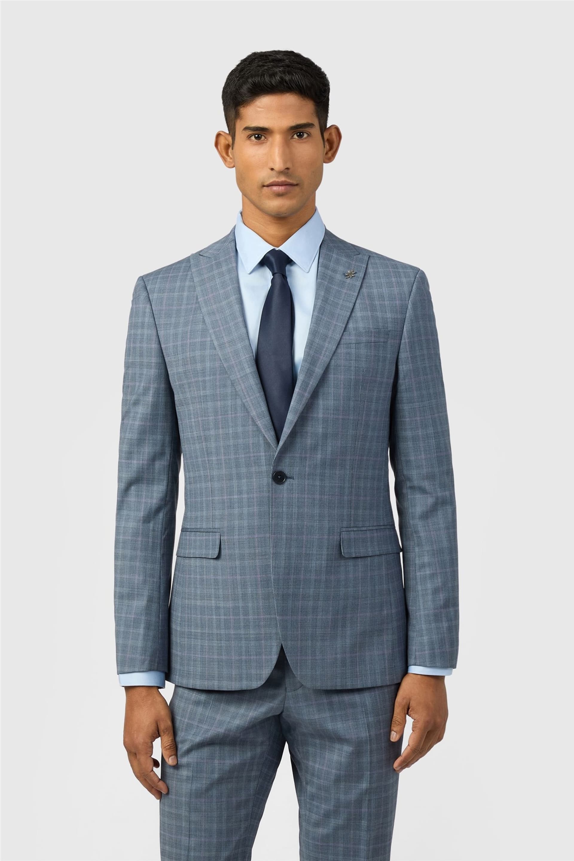 Ted Baker Ted Baker Men's Single Breasted One Button Checked Slim Fit Suit Jacket in Light Blue