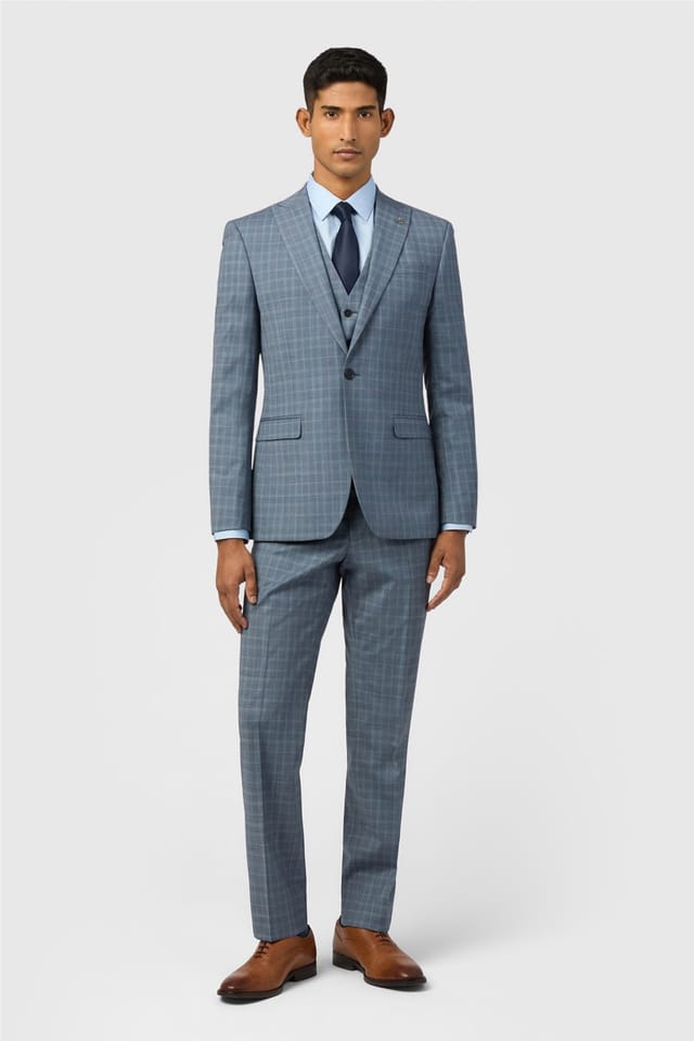 Ted Baker Ted Baker Men's Single Breasted One Button Checked Slim Fit Suit Jacket in Light Blue - 2
