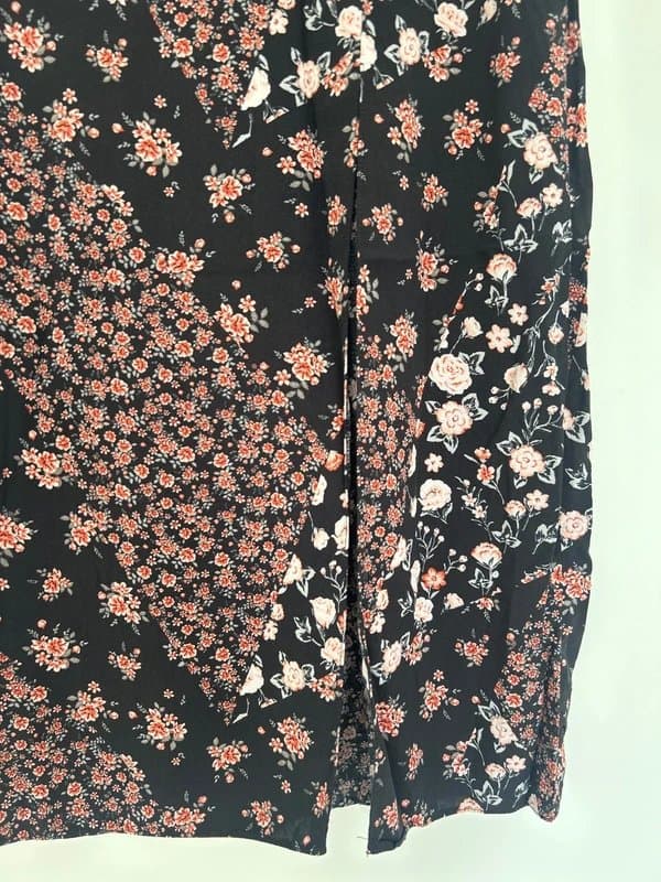 ASOS Design Black red and white floral midi skirt with side slit in UK size 12