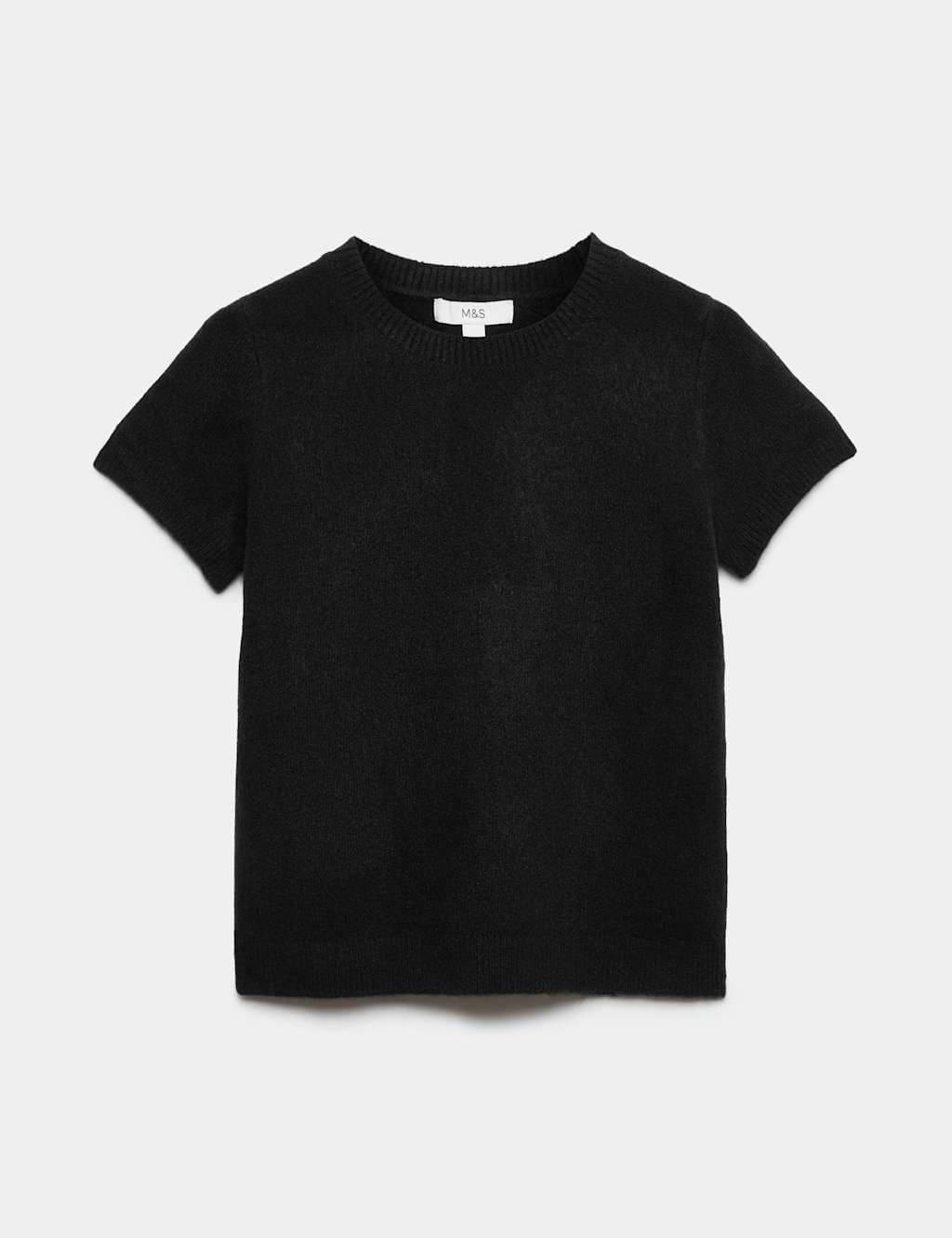 Marks & Spencer M&S Crew Neck Short Knitted Top With Wool Black