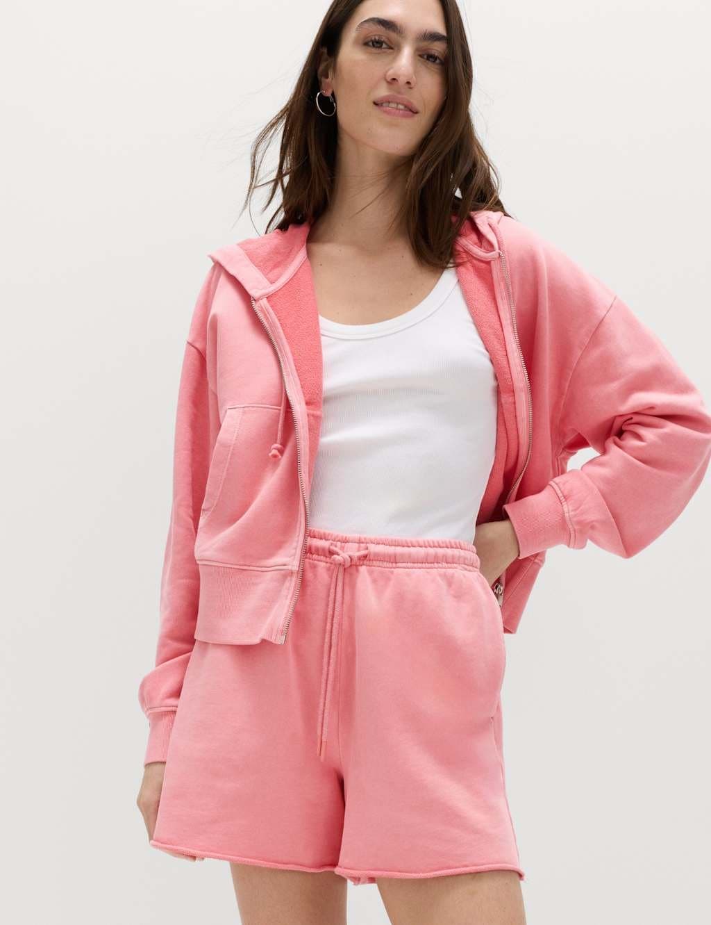 Marks & Spencer M&S Pure Cotton Garment Dye Zip Up Hoodie Blossom