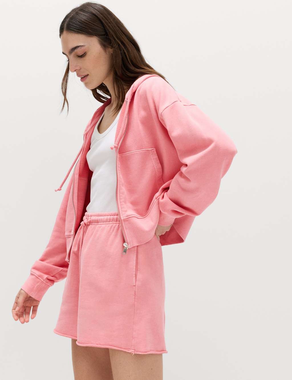 Marks & Spencer M&S Pure Cotton Garment Dye Zip Up Hoodie Blossom - 2