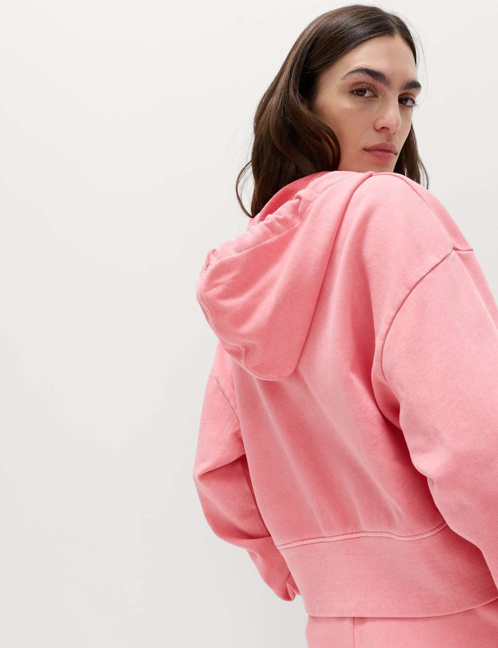 Marks & Spencer M&S Pure Cotton Garment Dye Zip Up Hoodie Blossom - 3