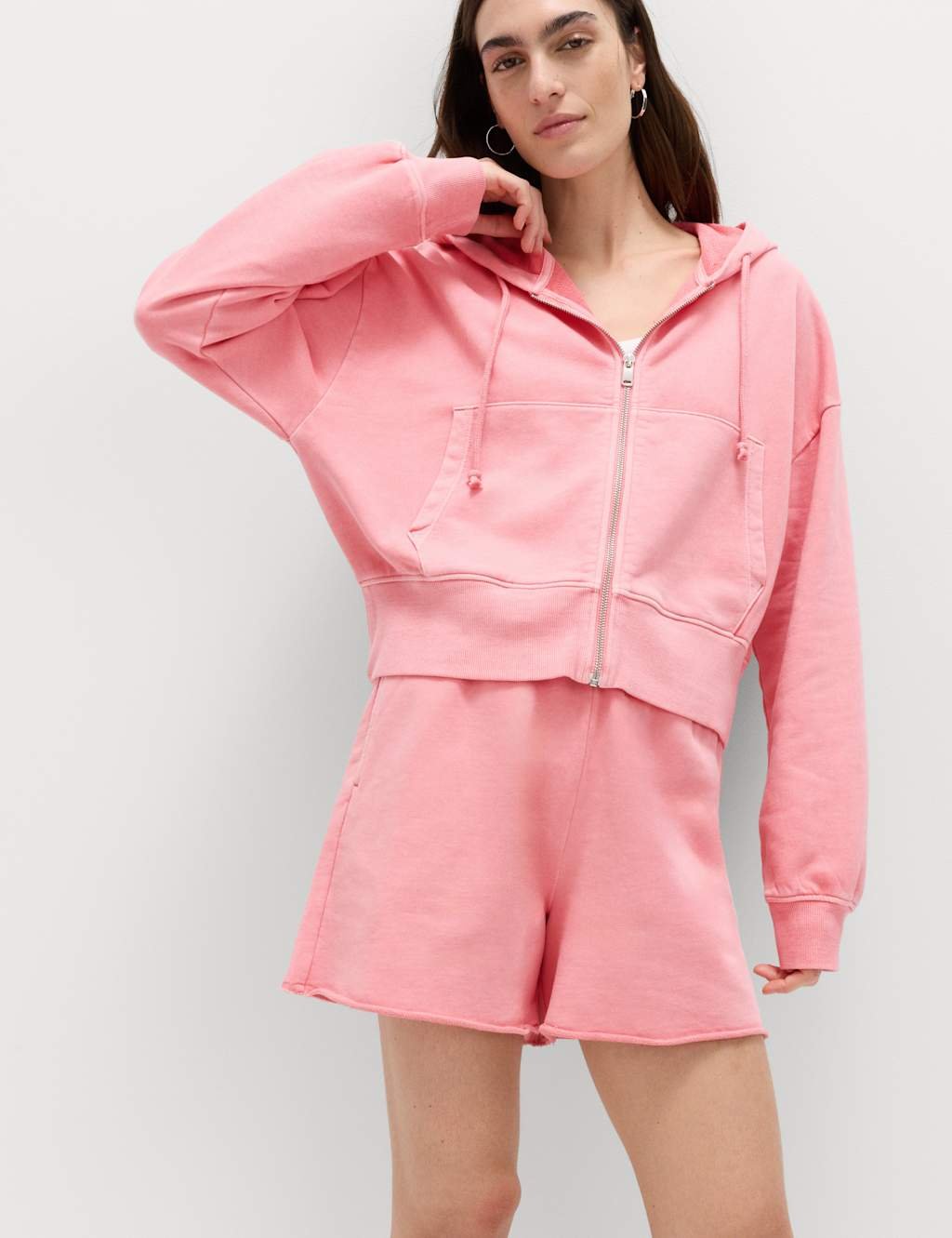 Marks & Spencer M&S Pure Cotton Garment Dye Zip Up Hoodie Blossom - 4