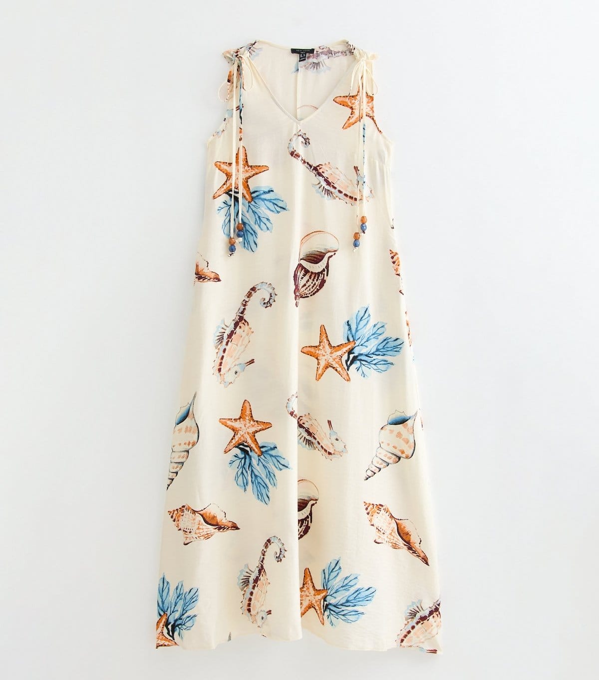 New Look Women's Tall Cream Shell Print Beaded Smock Maxi Dress New Look - 1