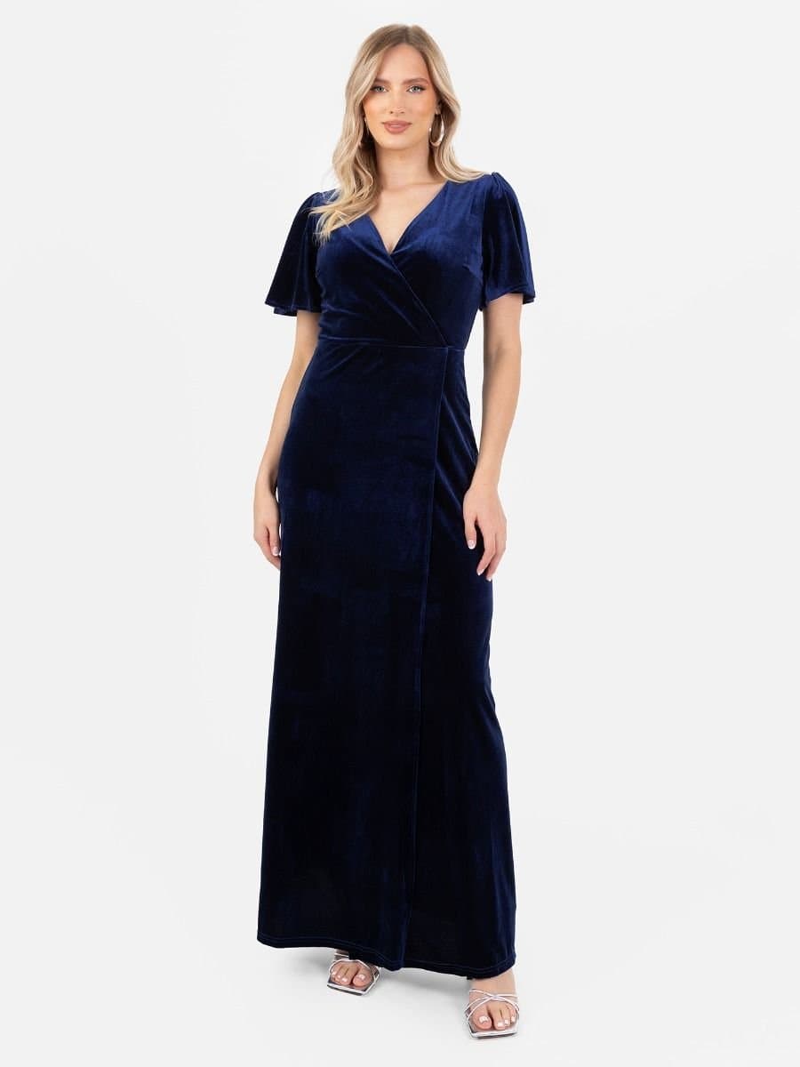 Maya Deluxe Maya Deluxe Women's Faux Wrap Velvet Maxi Dress in Navy