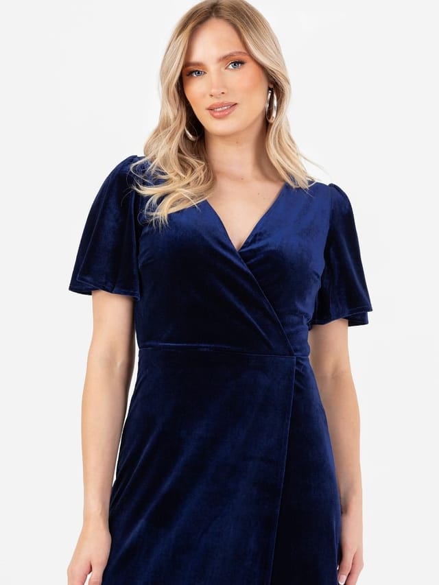 Maya Deluxe Maya Deluxe Women's Faux Wrap Velvet Maxi Dress in Navy - 2
