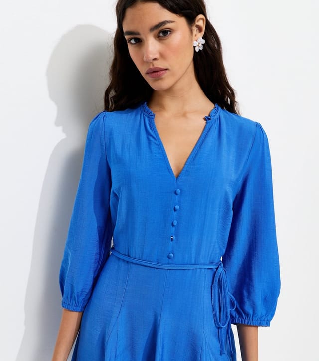 New Look Women's Bright Blue Godet Skirt Belted Mini Shirt Dress New Look - 2