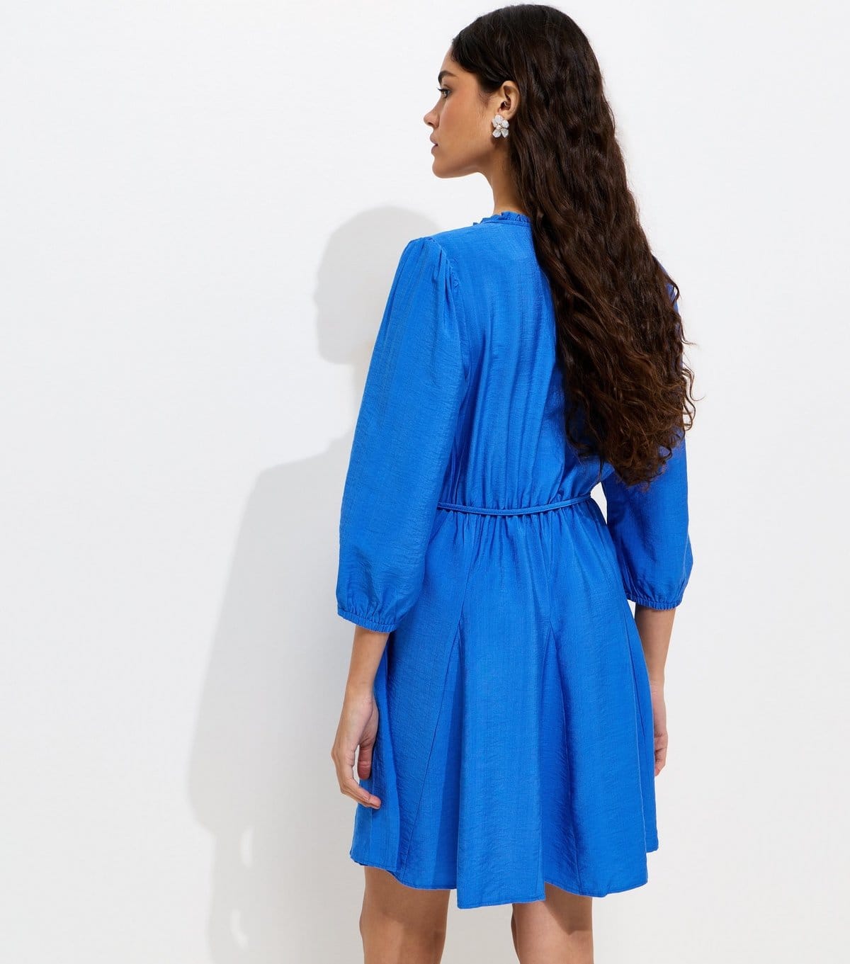 New Look Women's Bright Blue Godet Skirt Belted Mini Shirt Dress New Look - 4
