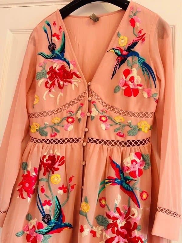 ASOS ASOS stunning knee length plunge embroidered ruffle wedding party holiday dress 10 same day post