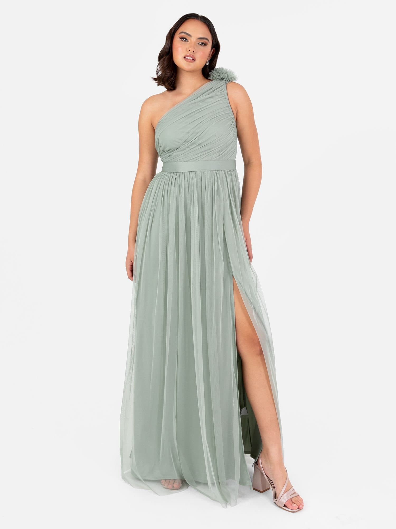Anaya with Love Anaya with Love Women's One Ruffle Shoulder Maxi Dress in Green