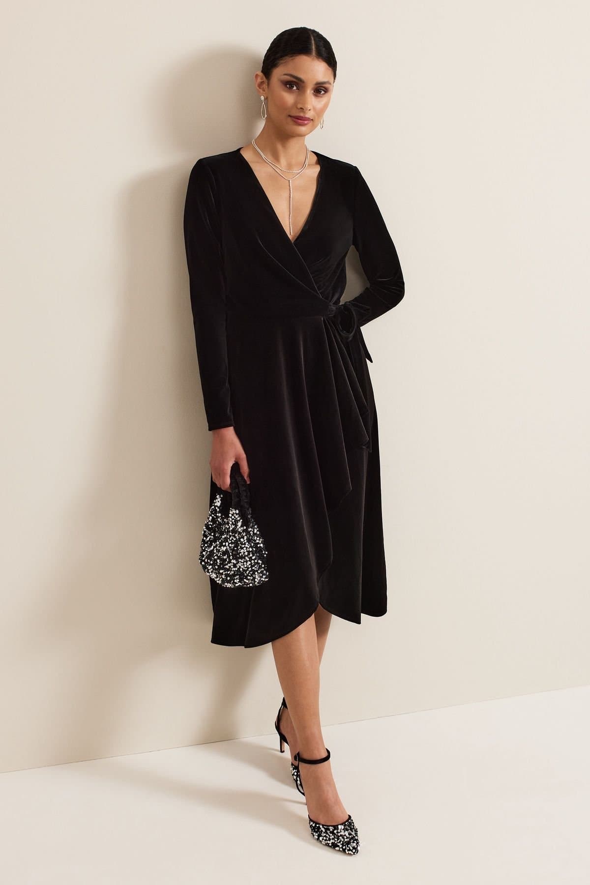 Phase Eight Phase Eight Black Velvet Wrap Dress