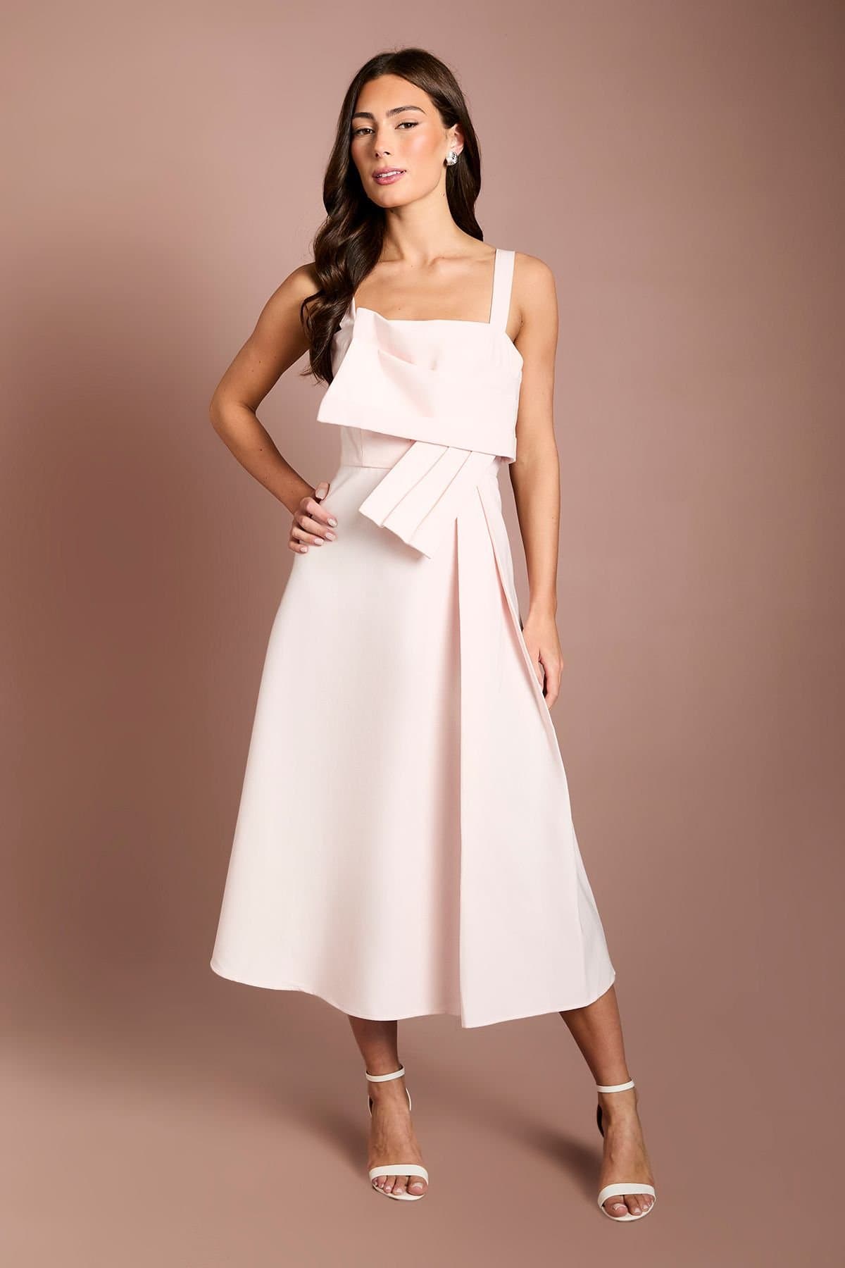 Coast Coast Women's Pleat Twist Detail Midi Dress in Blush