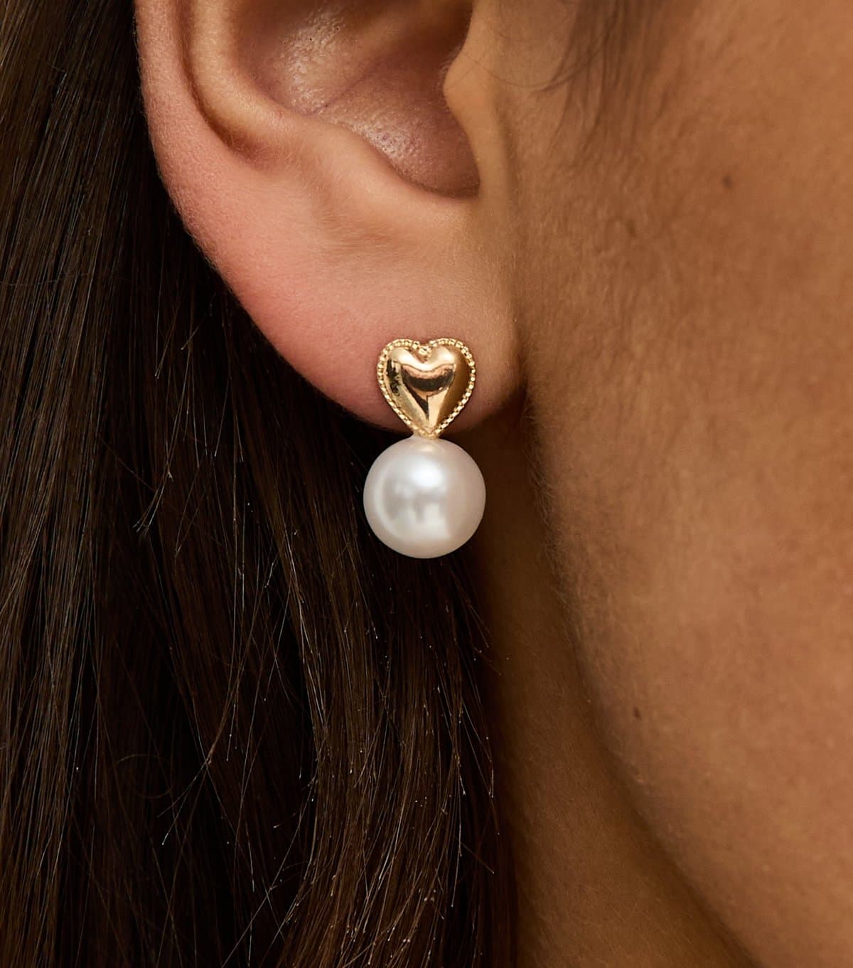 New Look Gold Tone Heart Faux Pearl Drop Earrings New Look
