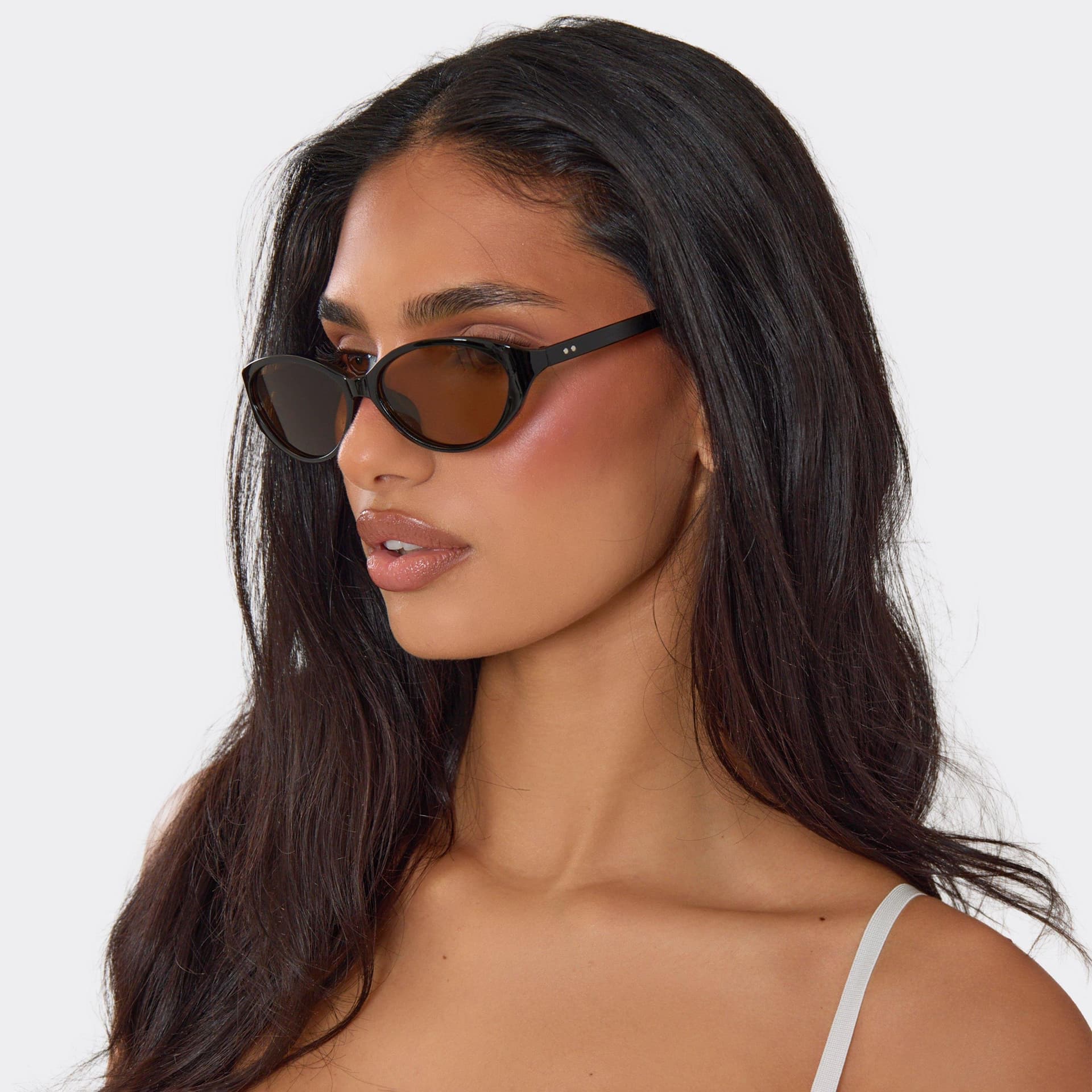 EGO Thin Frame Green Tinted Lense Oval Shaped Sunglasses In Black, Women's Size UK 0