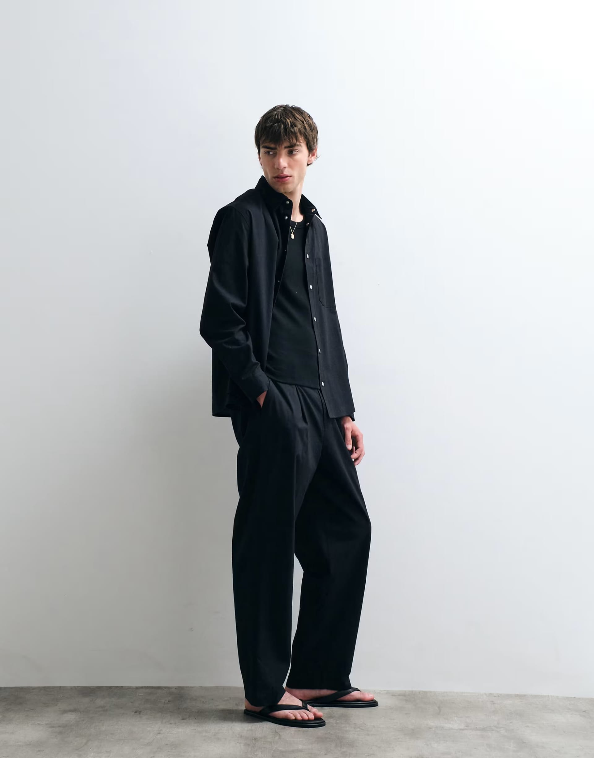 ASOS COLLECTIVE Black Cotton-Linen Straight Fit Trousers