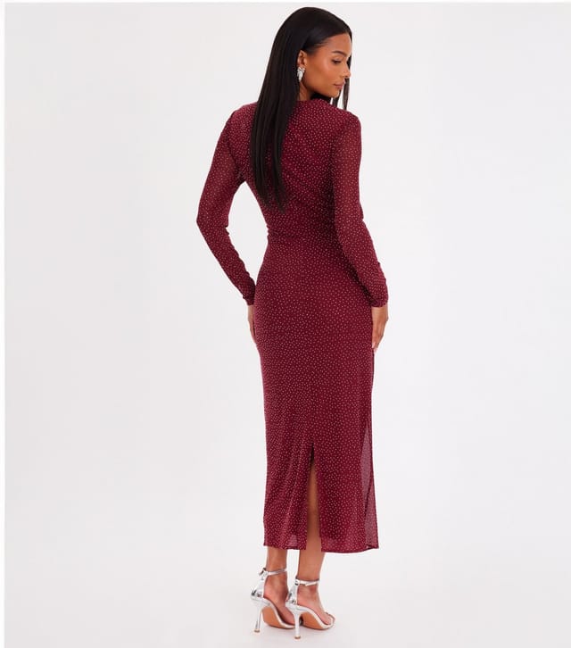 Quiz Women's Dark Red Mesh Rhinestone Midaxi Dress Quiz New Look - 3