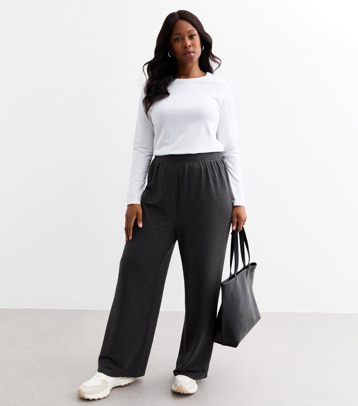 New Look Women's Plus Size Dark Grey Jersey Trousers Curves New Look